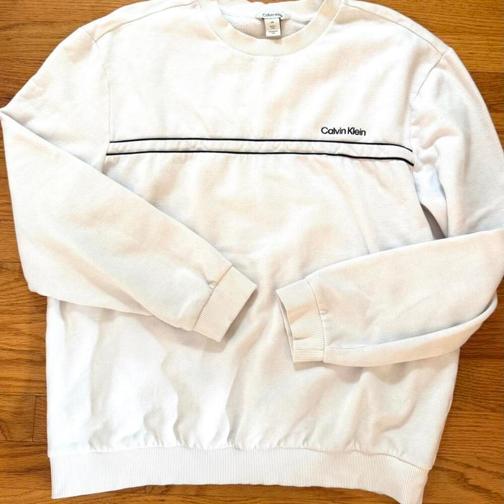 Vintage calvin klein white crewneck sweatshirt Y2K Minimalist Pullover Large